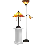 Dale Tiffany Genoa Tiffany Table and Torchiere Lamp Set