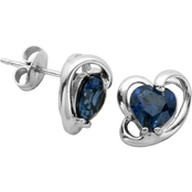 Rhodium over Sterling Silver, 6MM Heart Shape Created Blue Sapphire Stud Earrings
