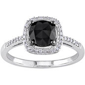 Diamore 14K White Gold 1 CTW Black and White Diamond Halo Engagement Ring