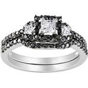 Diamore 10K White Gold 1/2 CTW Princess Cut White and Black Diamond Halo Bridal Set