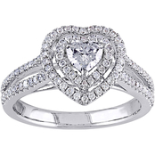 Diamore 14K White Gold 3/4 CTW Diamond Double Halo Heart Engagement Ring