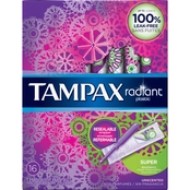 Tampax Radiant Plastic Super Absorbency Tampons 16 ct.