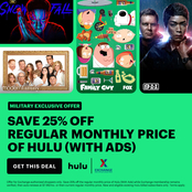 HULU Get one month free and 10% off each additional month for 1 year