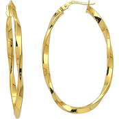 14K Yellow Gold Large Hoop with Etching Earrings