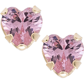 Childs 14K Yellow Gold Pink Heart Cubic Zirconia Earrings