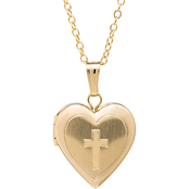 Kids 14K Yellow Gold Filled Engraved Cross Heart Locket