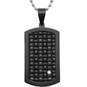 Stainless Steel and Leather Diamond Accent Dog Tag Pendant 24 in.