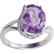 Sterling Silver Diamond Accent Amethyst Ring