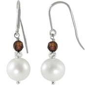 Imperial Sterling Silver Cultured Freshwater Pearl and Garnet Station Earrings