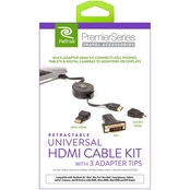 ReTrak Retractable Standard HDMI Cable with Mini HDMI, Micro HDMI & DVI Adapters