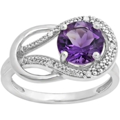 10K White Gold Amethyst and Diamond Accent Ring