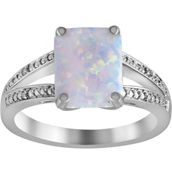 Sterling Silver Lab-Created Opal and Diamond Accent Ring