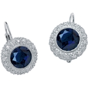 PalmBeach  5.52 CTW Round Sapphire Halo Drop Earrings in Platinum Over Silver