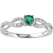 Sofia B. Sterling 1/10 CTW Diamond and Created Emerald Crossover  Ring