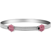 Girls Sterling Silver Adjustable Bracelet with Pink and Black Ladybugs