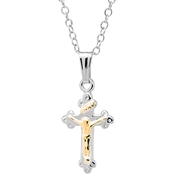 Kids Sterling Silver Embossed Two Tone Crucifix Cross Pendant