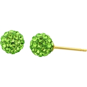 14K Yellow Gold 6mm Light Green Crystal Ball Earrings