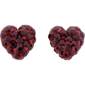 14K Yellow Gold 6mm Red Crystal Heart Earrings