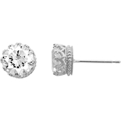14K White Gold Cubic Zirconia Round Crown Stud Earrings