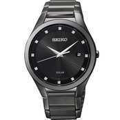 Seiko Men's Solar Black Ion Watch with Diamonds 39mm SNE243