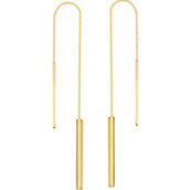14K Gold Flat Disk Long Wire Earrings