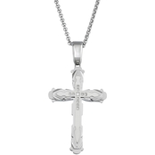Black & Blue Jewelry Stainless Steel Diamond Accent Large Cross Pendant 32 in.