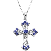 Sterling Silver Lab Created Blue Sapphire and Diamond Accent Cross Pendant