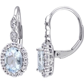 Sofia B. Aquamarine, White Topaz & Diamond Accent Halo Earrings in 14K White Gold