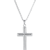 Sterling Silver Embossed Beaded Edge Cross Pendant with 18