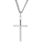 Sterling Silver Embossed Tubular Cross with Stainless Chain 24 in.