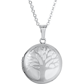Sterling Silver Round Engraved Tree of Life Locket with 18 in. Rope Chain