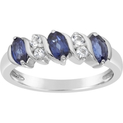 Sterling Silver Created Sapphire and Created White Sapphire Ring