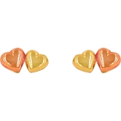 14K Two Tone Gold Side By Side Heart Earrings