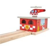 BigJigs Toys Fire Station Shed Wooden Train Accessory