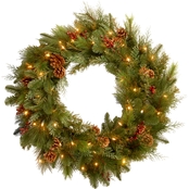 National Tree Co. 30 in. Noble Mixed Wreath with Battery Operated Warm White LEDs