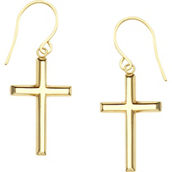14K Yellow Gold Dangle Cross Earrings