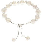 Sterling Silver Cultured Freshwater Pearl and Crystal Bead Bolo Bracelet