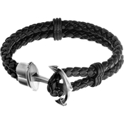 Stainless Steel Anchor and Braided Leather Bracelet