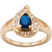 14K Gold Over Sterling Silver Created Sapphire & Created White Sapphire Ring Size 7