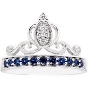 Enchanted Disney Silver Diamond and Lab Created Sapphire Cinderella Ring