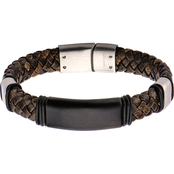 Stainless Steel Clasp Brown Leather Bracelet