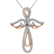 Sterling Silver and 10K Rose Gold 1/4 CTW Diamond Angel Cross Pendant, 18 In.