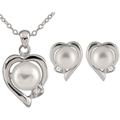 Sterling Silver Pearl Set with White Freshwater Pearls and White Topaz, 17 In.