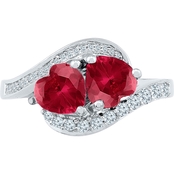 Sterling Silver Lab Created Ruby and Lab Created White Sapphire Heart Ring