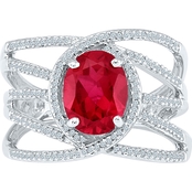 Sterling Silver 1/4 CTW Diamond and Lab Created Ruby Ring