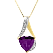 14K Gold Over Sterling Silver Amethyst with Diamond Accent Trillion Cut Pendant