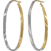 14K Two Tone Gold Twisted Oval Thread Hoops