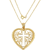 14K Yellow Gold Fancy Cross in Heart Pendant