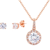 Sterling Silver Cubic Zirconia Round Pendant and Earrings Set