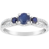 10K White Gold Sapphire and 1/8 CTW Diamond Ring